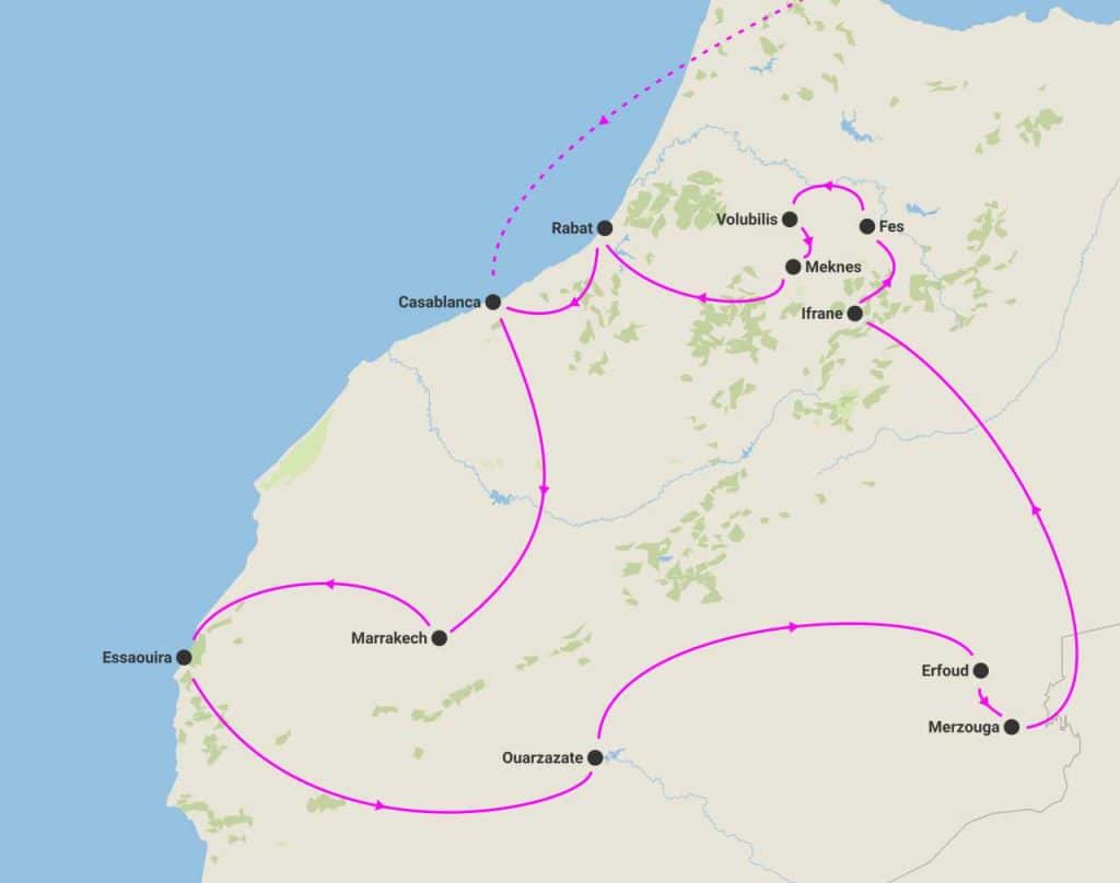 harta circuit maroc capitalele imperiale aventura desertul sahara