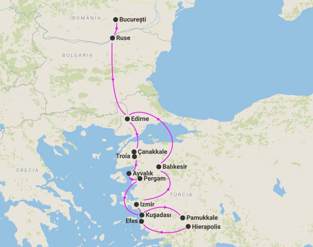 harta circuit paste turcia egeeana kusadasi troia pergam efes si pamukkale 2026
