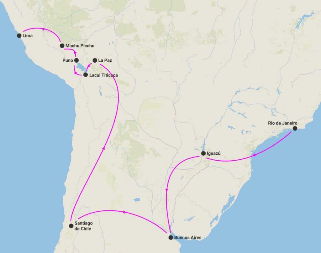 harta circuit america de sud marele tur
