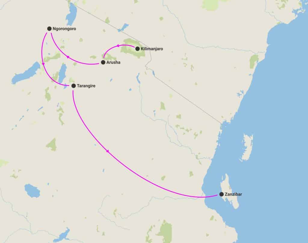harta circuit aventura safari tanzania sejur zanzibar