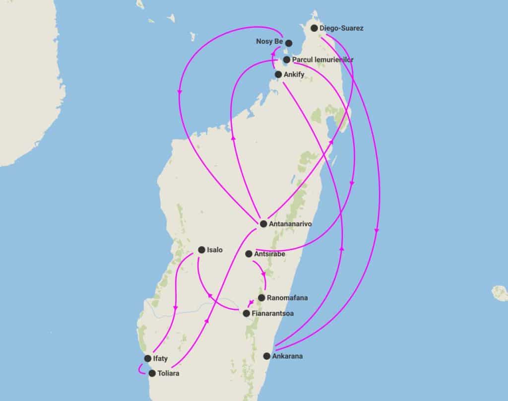 harta circuit discover madagascar intre lemuri baobabi plaja oceanul indian
