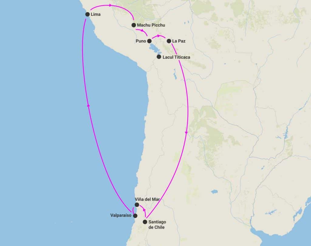 harta circuit expeditie america de sud peru bolivia chile