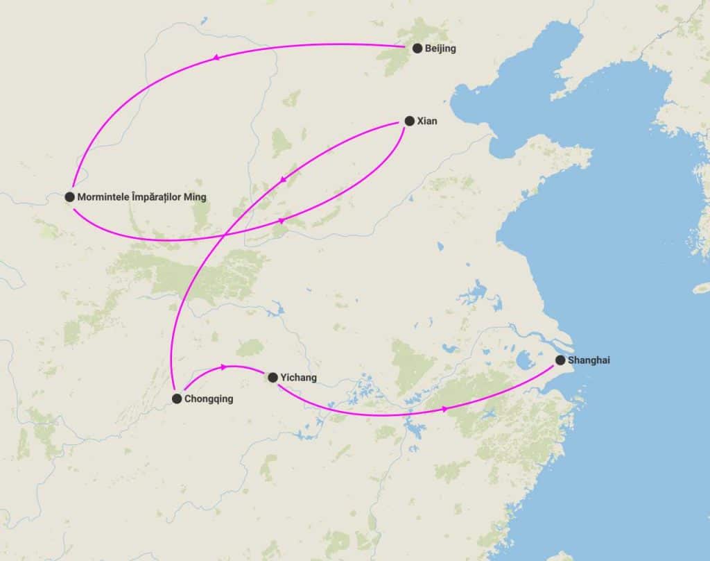 harta circuit marele tur al chinei soldatii de teracota croaziera yangtze