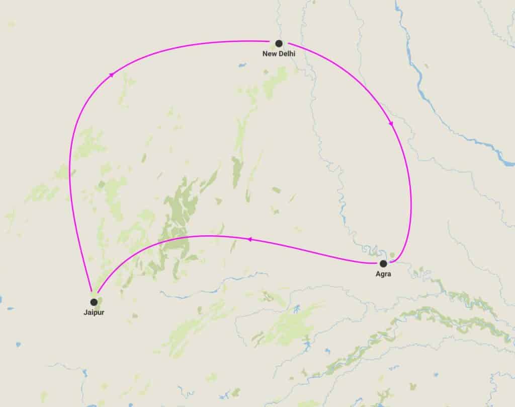 harta circuit paste india triunghiul de aur rishikesh poalele himalaia