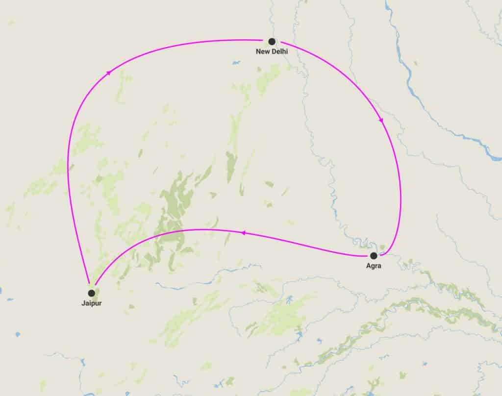 harta circuit revelion india triunghiul de aur rishikesh poalele himalaia