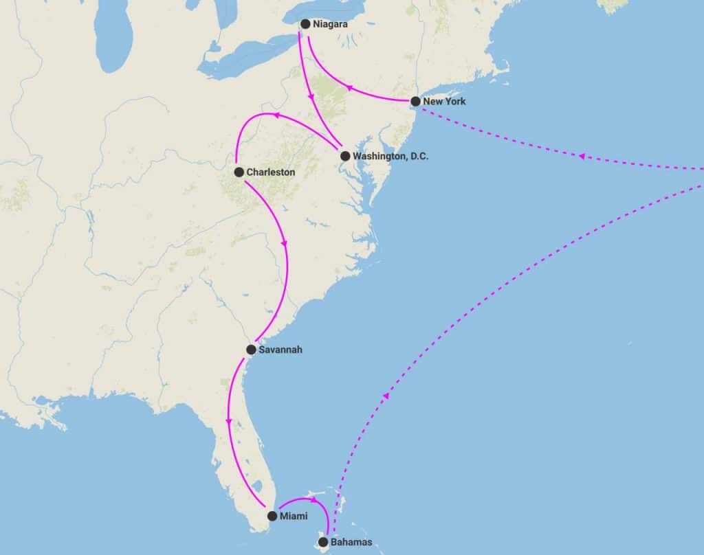 harta circuit sua coasta est niagara bahamas