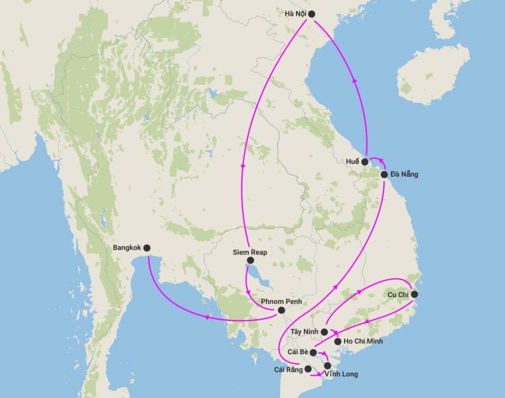 harta circuit vietnam cambodgia thailanda